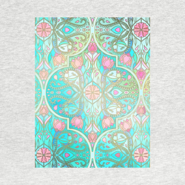 Floral Moroccan in Spring Pastels - Aqua, Pink, Mint & Peach by micklyn